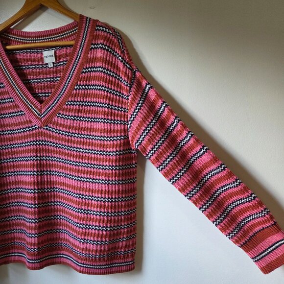 EUC LIKE NEW NIC + ZOE STRIPED V NECK COTTON BLEND SWEATER SIZE XL - Picture 4 of 15